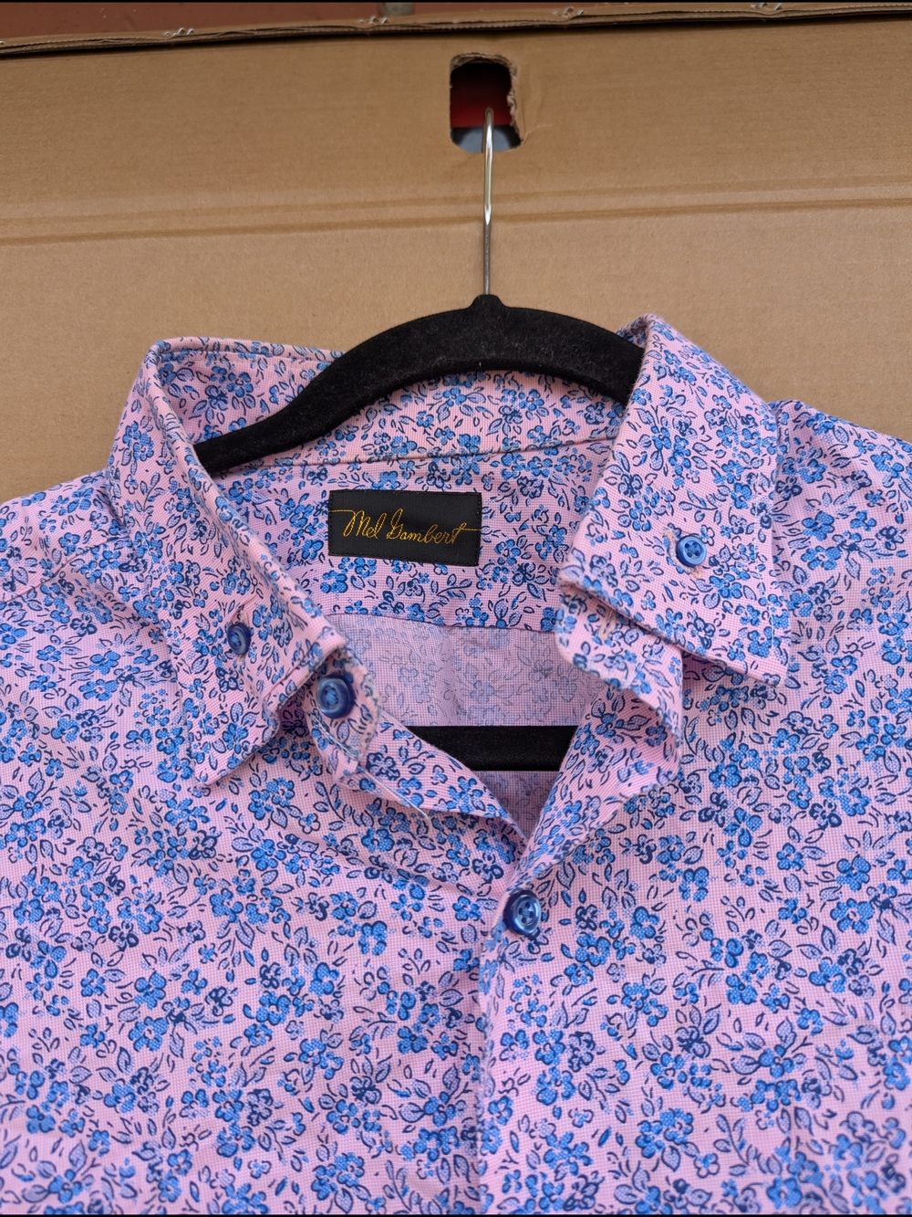 Mel Gambert Custom Pink Blue Floral Dress Shirt Mens Button Down Long Sleeve L - Picture 5 of 10